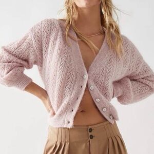 Free People Amelia Cardi Alpaca Sweater Cardigan Pink Button Knit Size Small